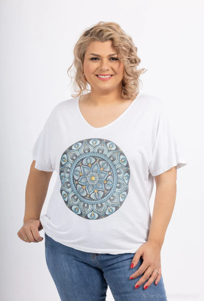 Großes grünes Mandala-T-Shirt