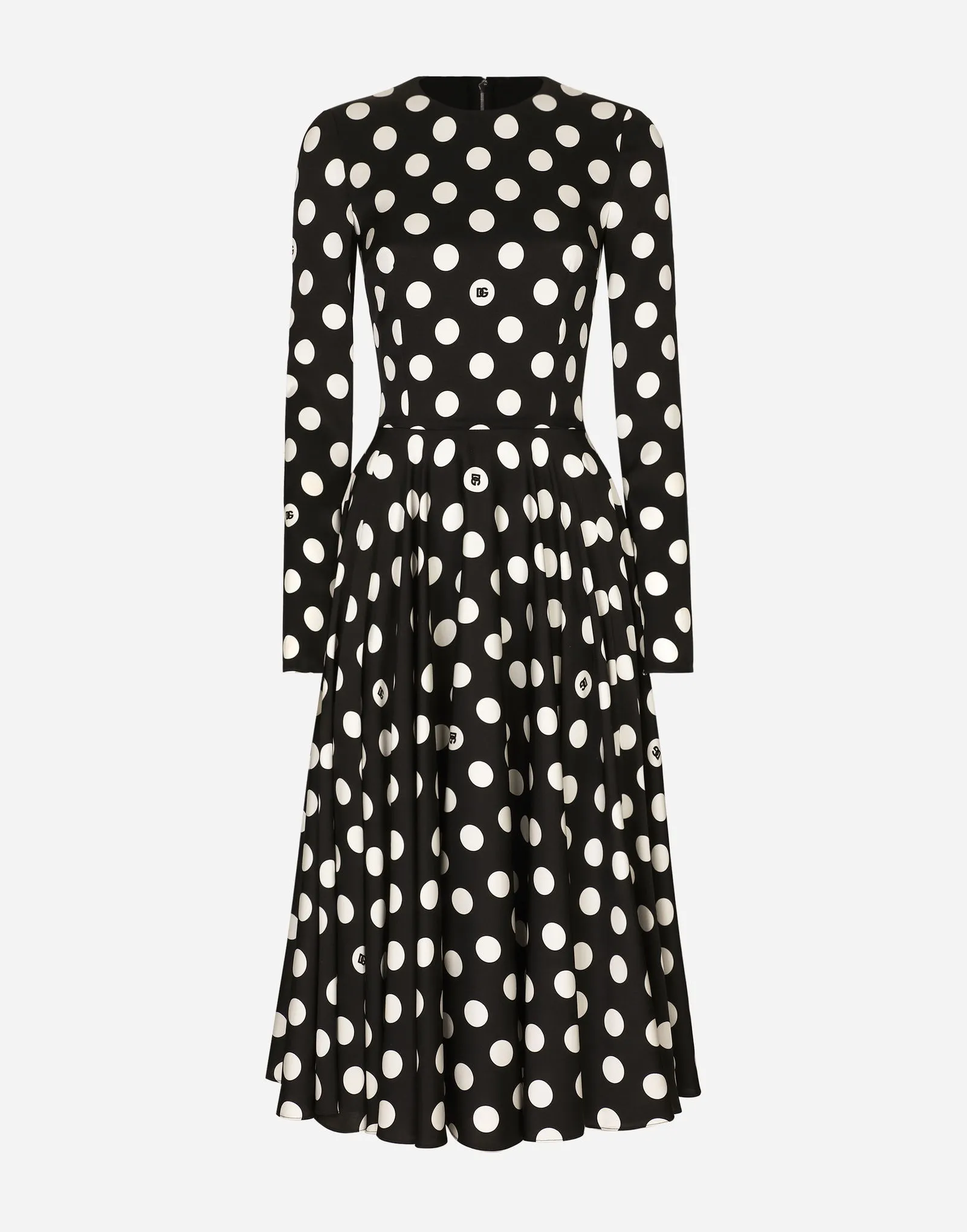 Kleid Dolce & Gabbana Charmeuse Calf-Length Circle-Skirt Polka Dot Print Dress F6JJLTFSA64HNZSW