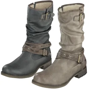 Mustang Damen Stiefel Stiefelette Winterschuhe mit Warmfutter Riemen und Schnalle