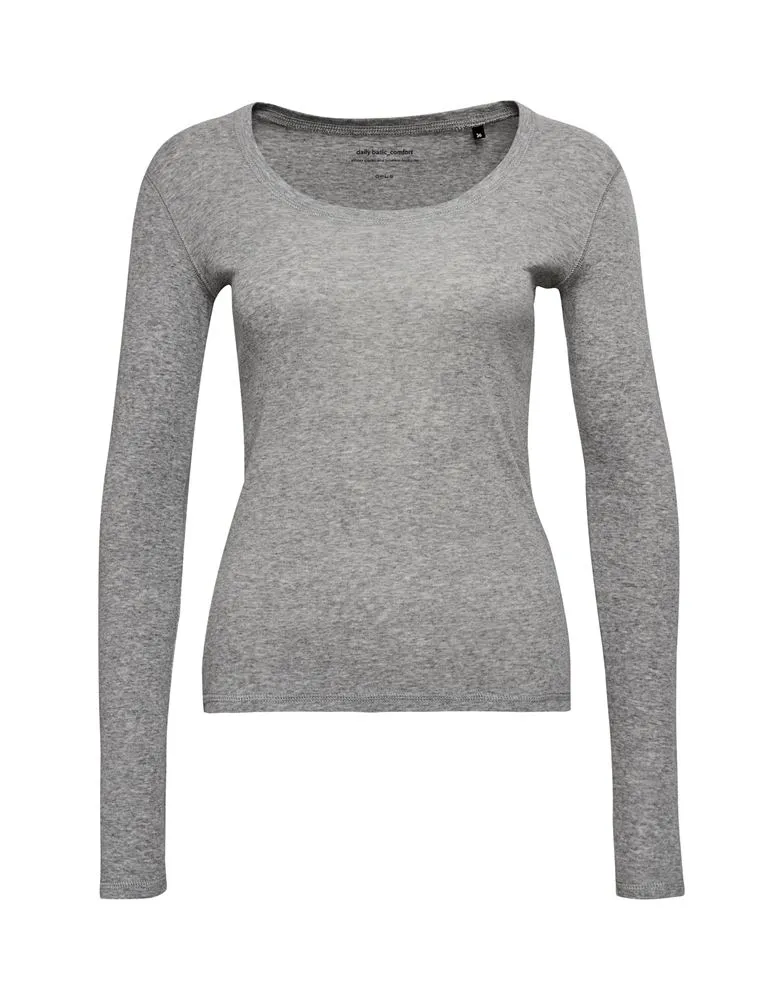 OPUS Langarmshirt Sorana Rundhalsausschnitt schmale Passform weiß, grau S22 236879343