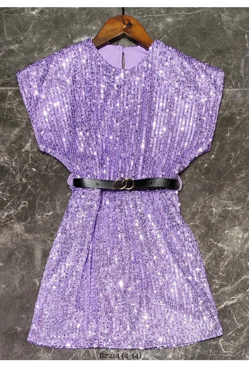 Ärmelloses Paillettenkleid mit Gürtel